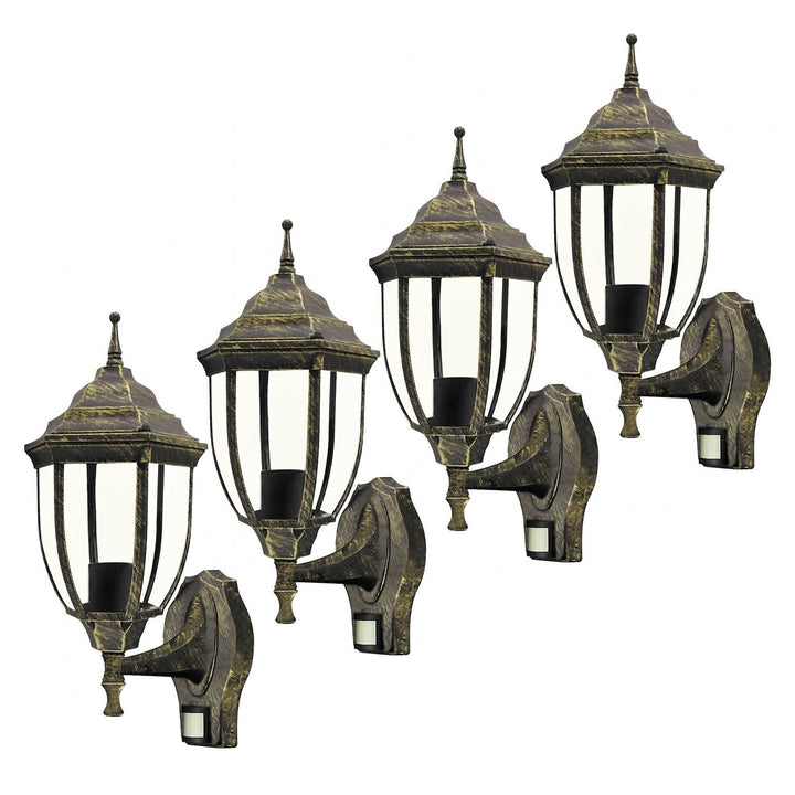Lampada da parete Rabalux, per esterni, con sensore di movimento, IP43, E27, max 60 W, oro antico, Nizza, 4 pezzi