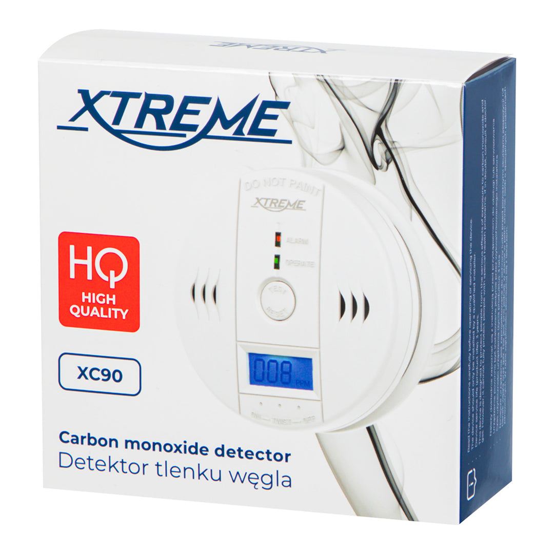 Rilevatore di monossido di carbonio Xtreme XC90 LCD, colore bianco, 3 batterie AA, allarme acustico potente e LED rosso, dimensioni compatte, durata fino a 7 anni, 50-636#