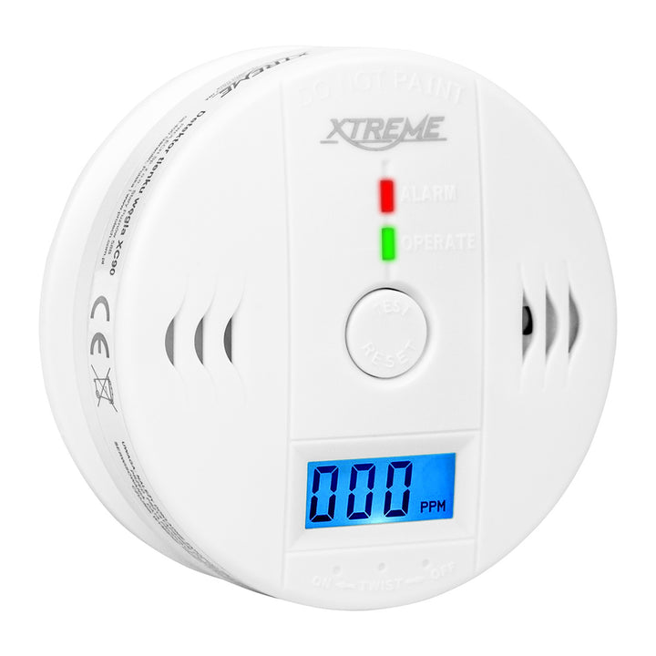 Rilevatore di monossido di carbonio Xtreme XC90 LCD, colore bianco, 3 batterie AA, allarme acustico potente e LED rosso, dimensioni compatte, durata fino a 7 anni, 50-636#