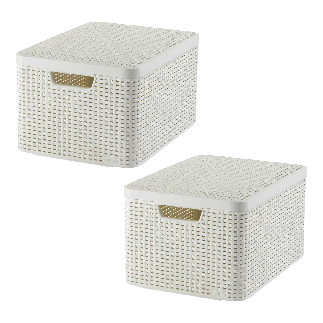 Cestino Curver, universale, con coperchio, color crema, Rattan Style L, 2 pezzi