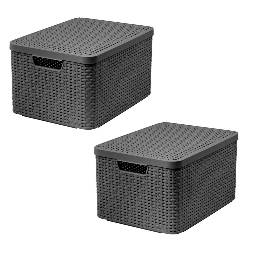 Cestino Curver, universale, con coperchio, grigio, Rattan Style L, 2 pezzi