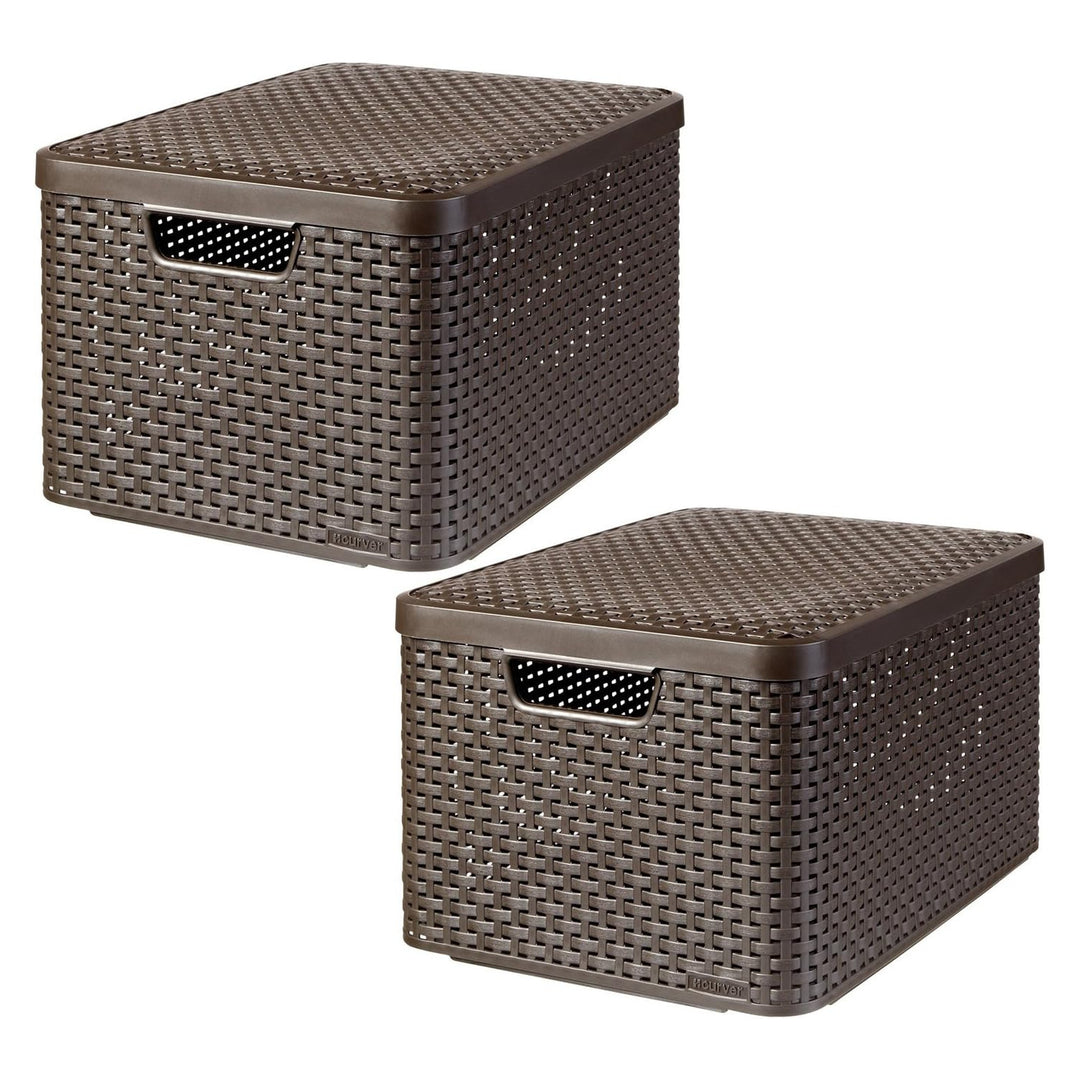 Cestino Curver, universale, con coperchio, marrone, Rattan Style L, 2 pezzi