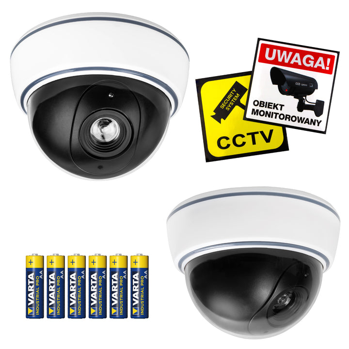 Falsa telecamera a cupola DC2300 con LED lampeggiante, 2 pezzi + 6 batterie AA Varta Industrial