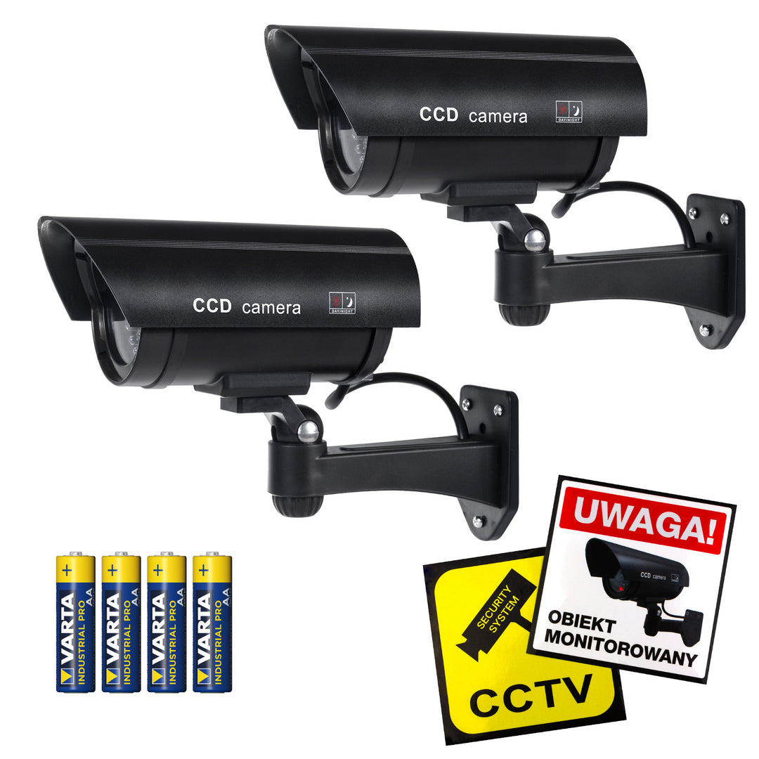 Falsa telecamera con LED lampeggiante IR1100 B IR per esterni, nera, 2 pezzi + 4 batterie AA Varta Industrial