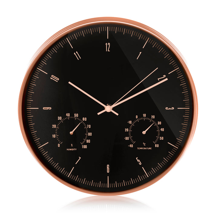 Orologio da parete dorato da 12'' (30 cm) con termometro e igrometro CE70 G + batteria alcalina R-06 LR6 AA da 1,5 V Varta Industrial