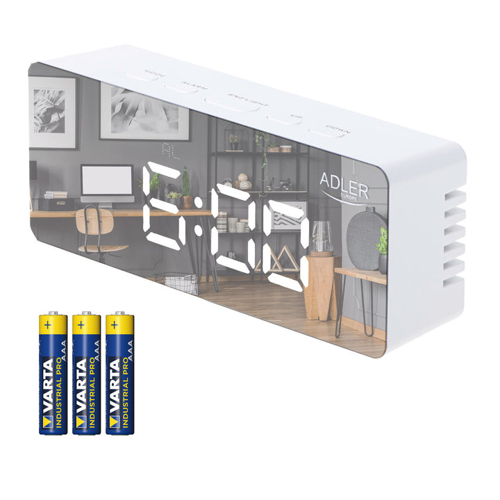 Sveglia con display a LED e termometro Adler AD 1189 W + 3 batterie alcaline AAA Varta Industrial