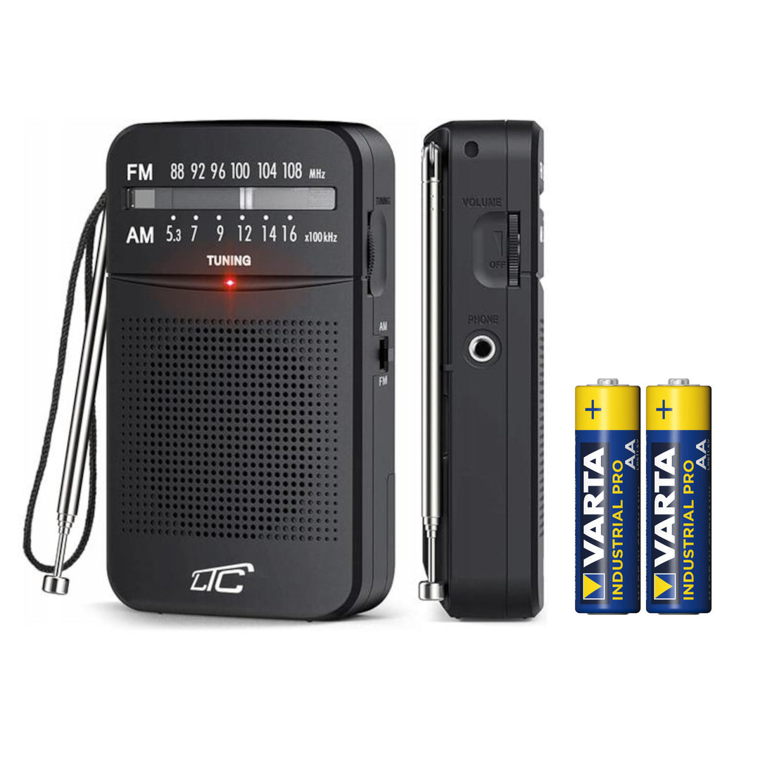 Radio tascabile LXLTC2029C LEGA con AM/FM/AUX, alimentazione a batteria LTC + 2 batterie alcaline AA Varta Industrial