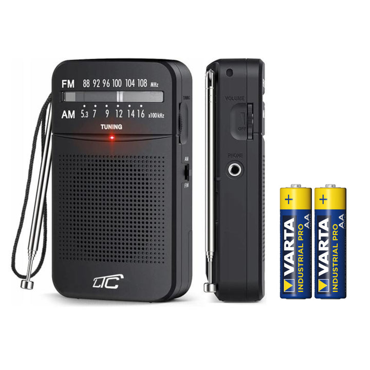 Radio tascabile LXLTC2029C LEGA con AM/FM/AUX, alimentazione a batteria LTC + 2 batterie alcaline AA Varta Industrial