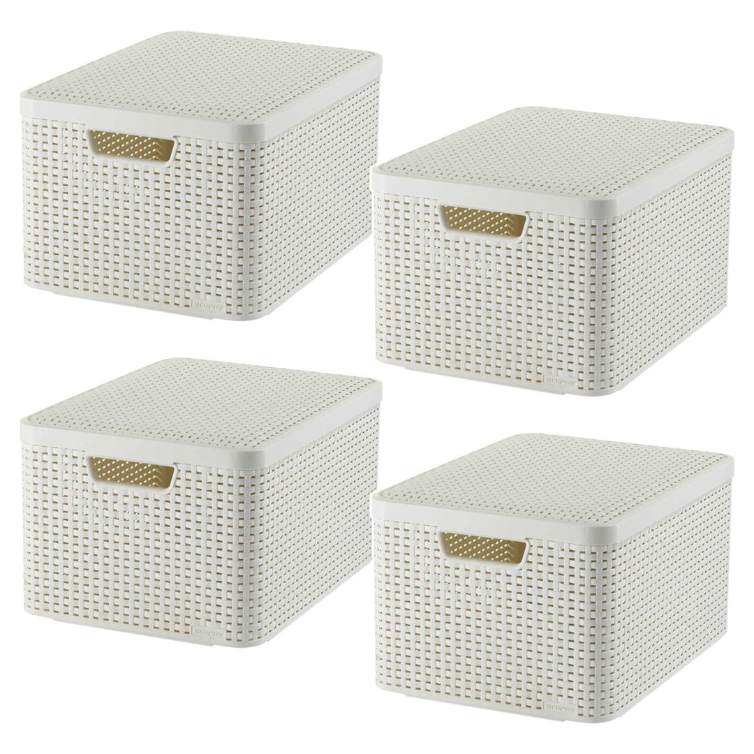 Cestino Curver, universale, con coperchio, color crema, Rattan Style L, 4 pezzi