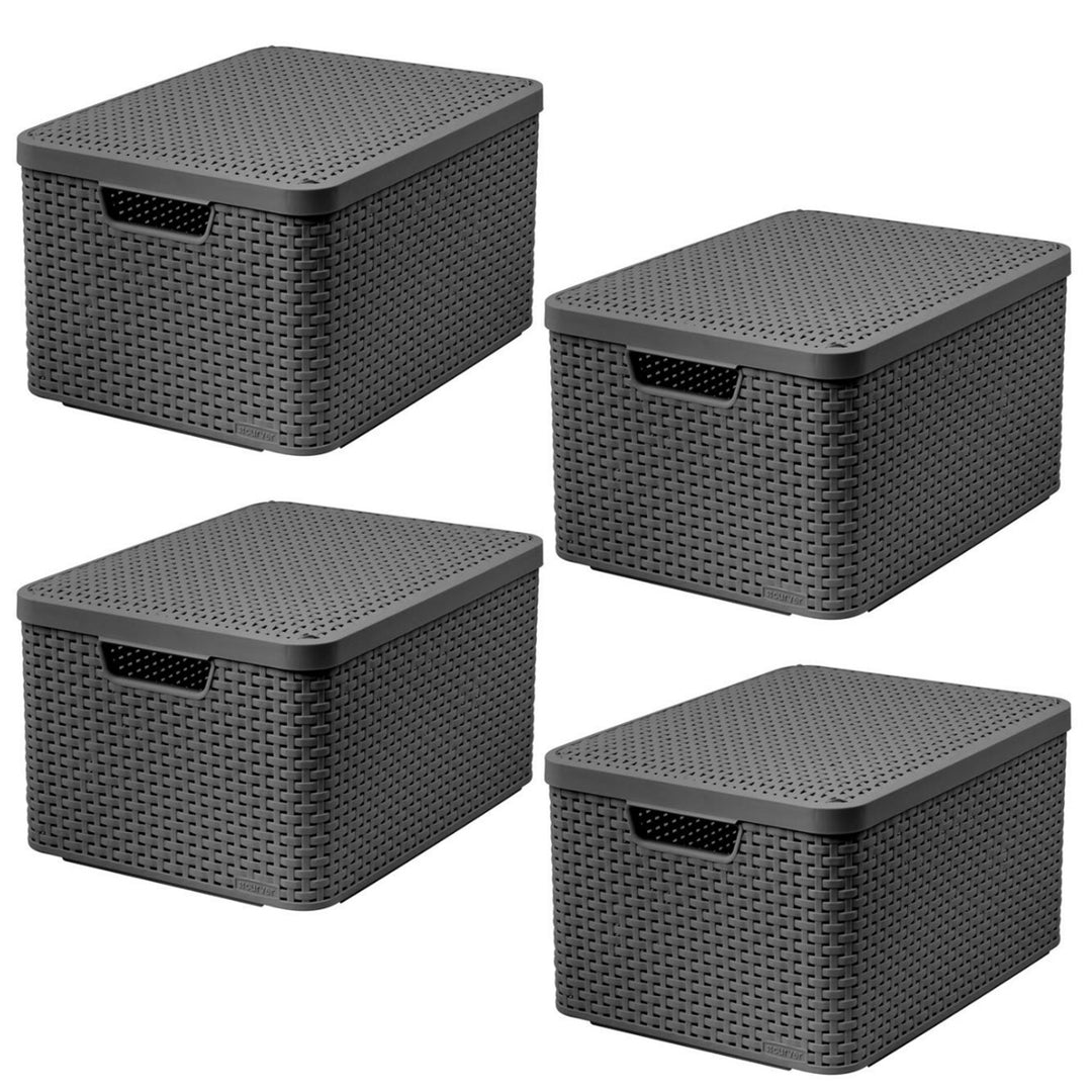 Cestino Curver, universale, con coperchio, grigio, Rattan Style L, 4 pezzi