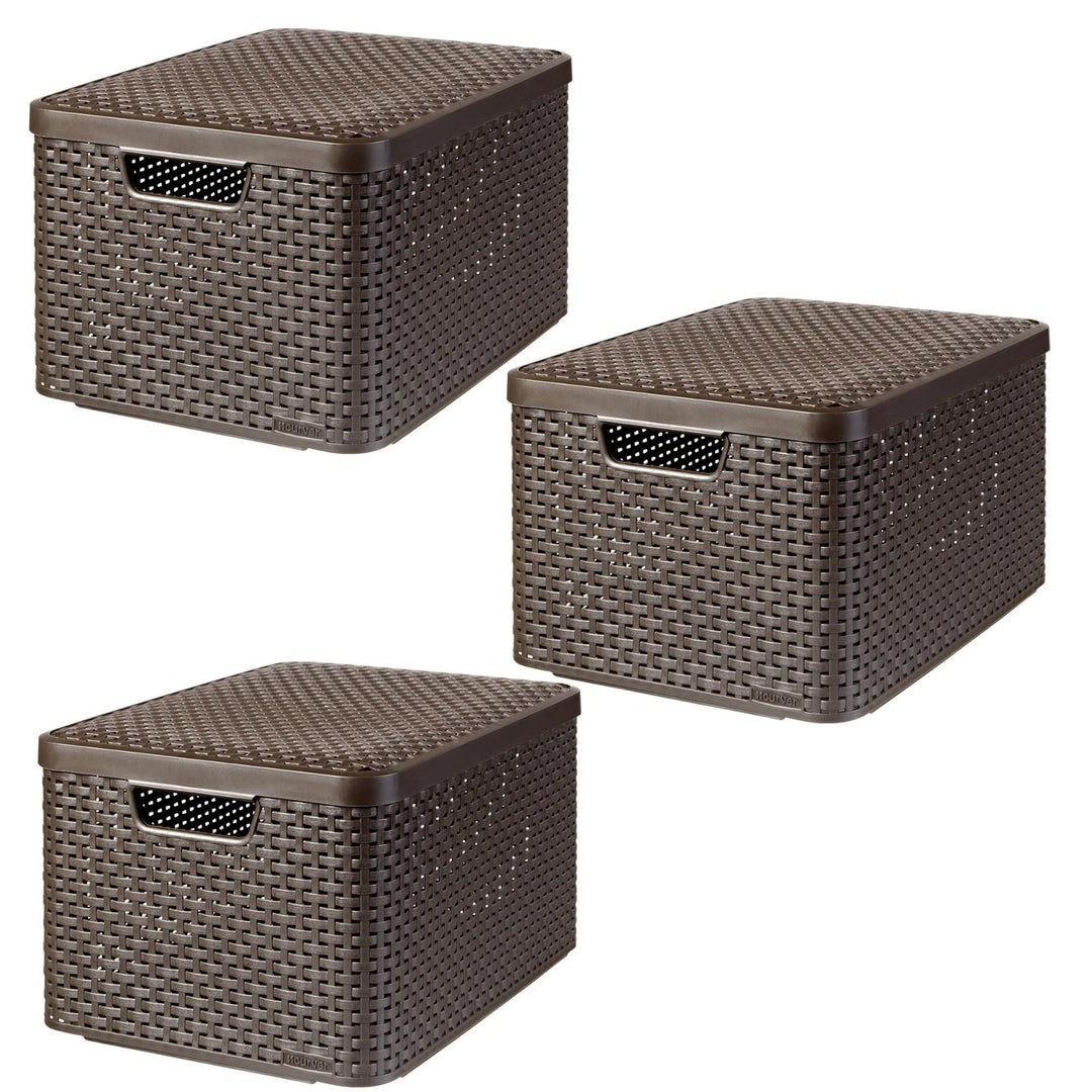 Cestino Curver, universale, con coperchio, marrone, Rattan Style L, 3 pezzi