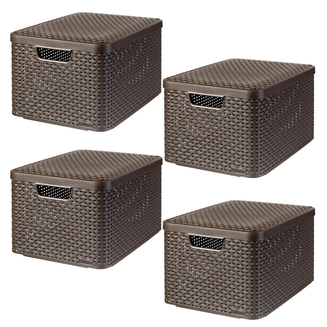 Cestino Curver, universale, con coperchio, marrone, Rattan Style L, 4 pezzi