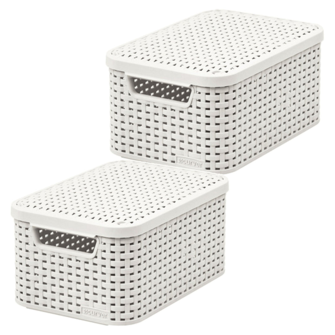 Cestino Curver, universale, con coperchio, color crema, Rattan Style M, 2 pezzi