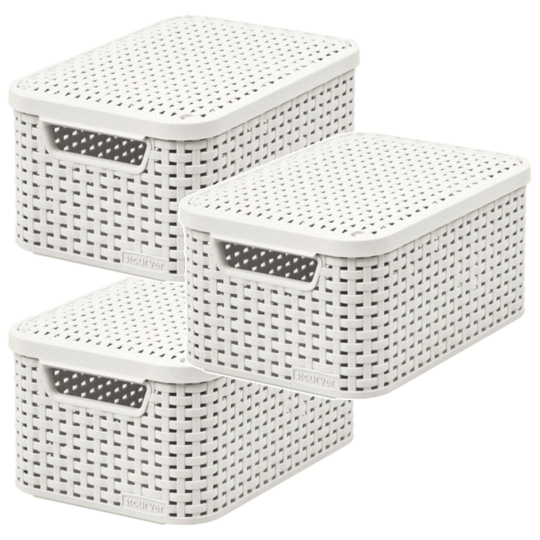 Cestino Curver, universale, con coperchio, color crema, Rattan Style M, 3 pezzi