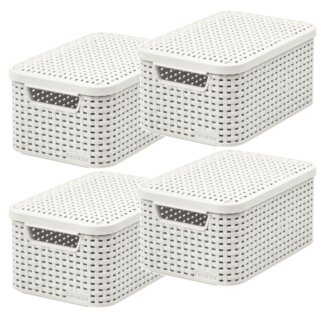 Cestino Curver, universale, con coperchio, color crema, Rattan Style M, 4 pezzi