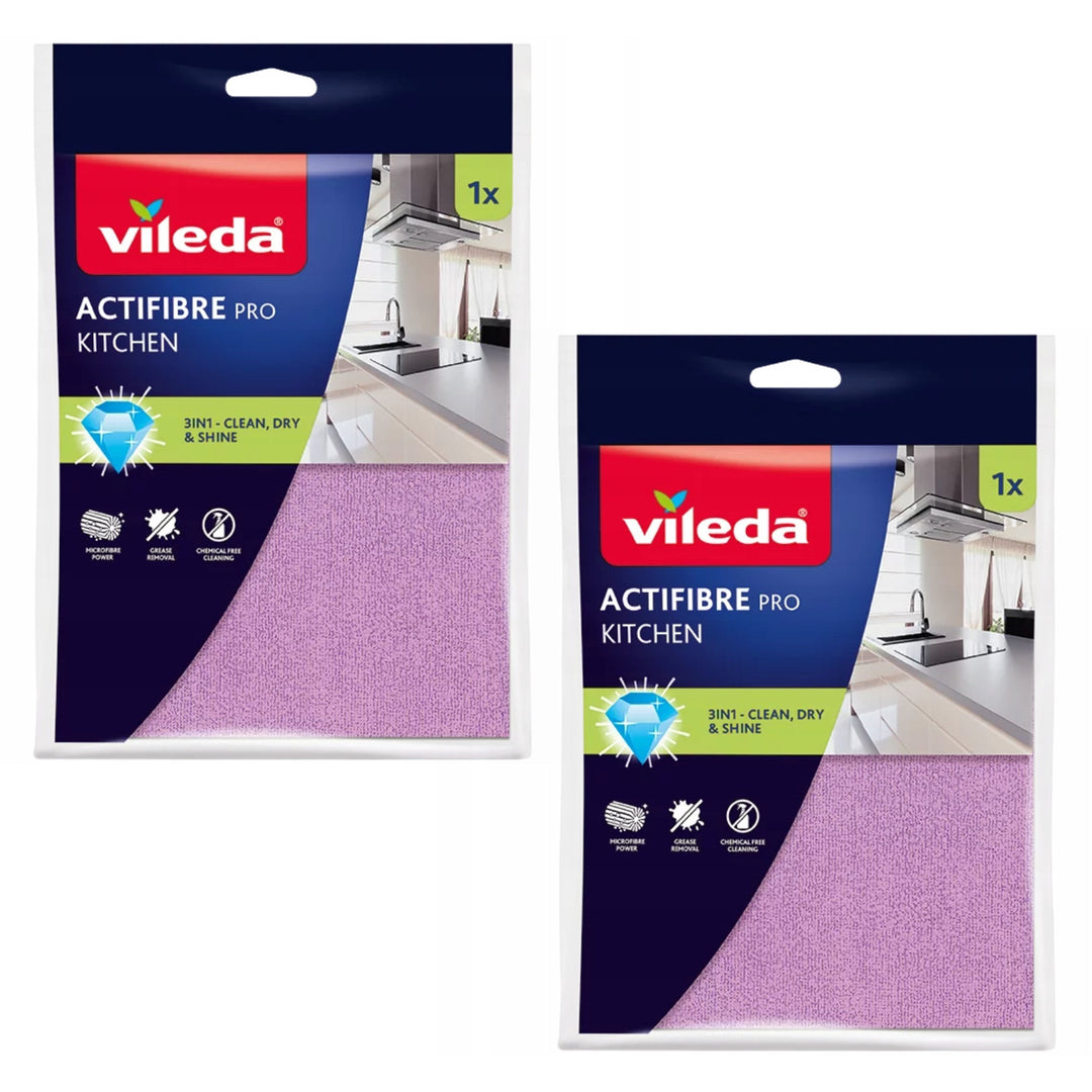 Panno da cucina Vileda Actifibre Pro, in microfibra, rivestimento in PVA, lavabile fino a 60 °C, 183303, 2 pezzi