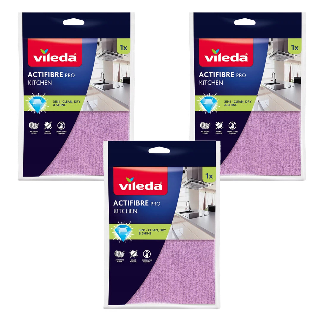 Panno da cucina Vileda Actifibre Pro, in microfibra, rivestimento in PVA, lavabile fino a 60 °C, 183303, 3 pezzi
