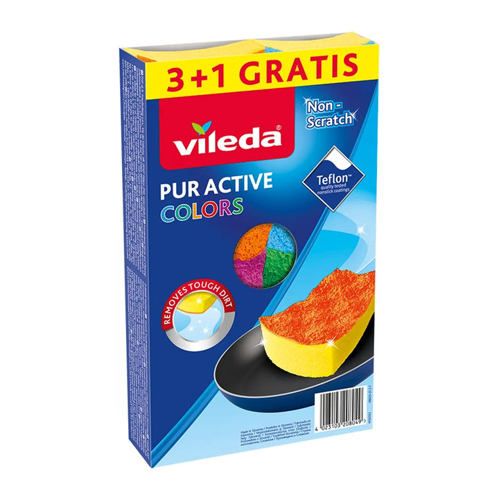 Mop piatto con secchio e strizzatore GreenBlue, due ricambi in microfibra HQ, capacità 5,7 L, MaxiClean GB870 + 4 spugne Vileda Pur Active Colors