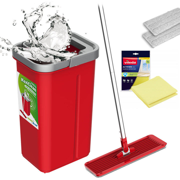 Mop piatto con secchio e strizzatore GreenBlue, due ricambi in microfibra HQ, capacità 5,7 L, MaxiClean GB870 + panno Vileda Actifibre Pro