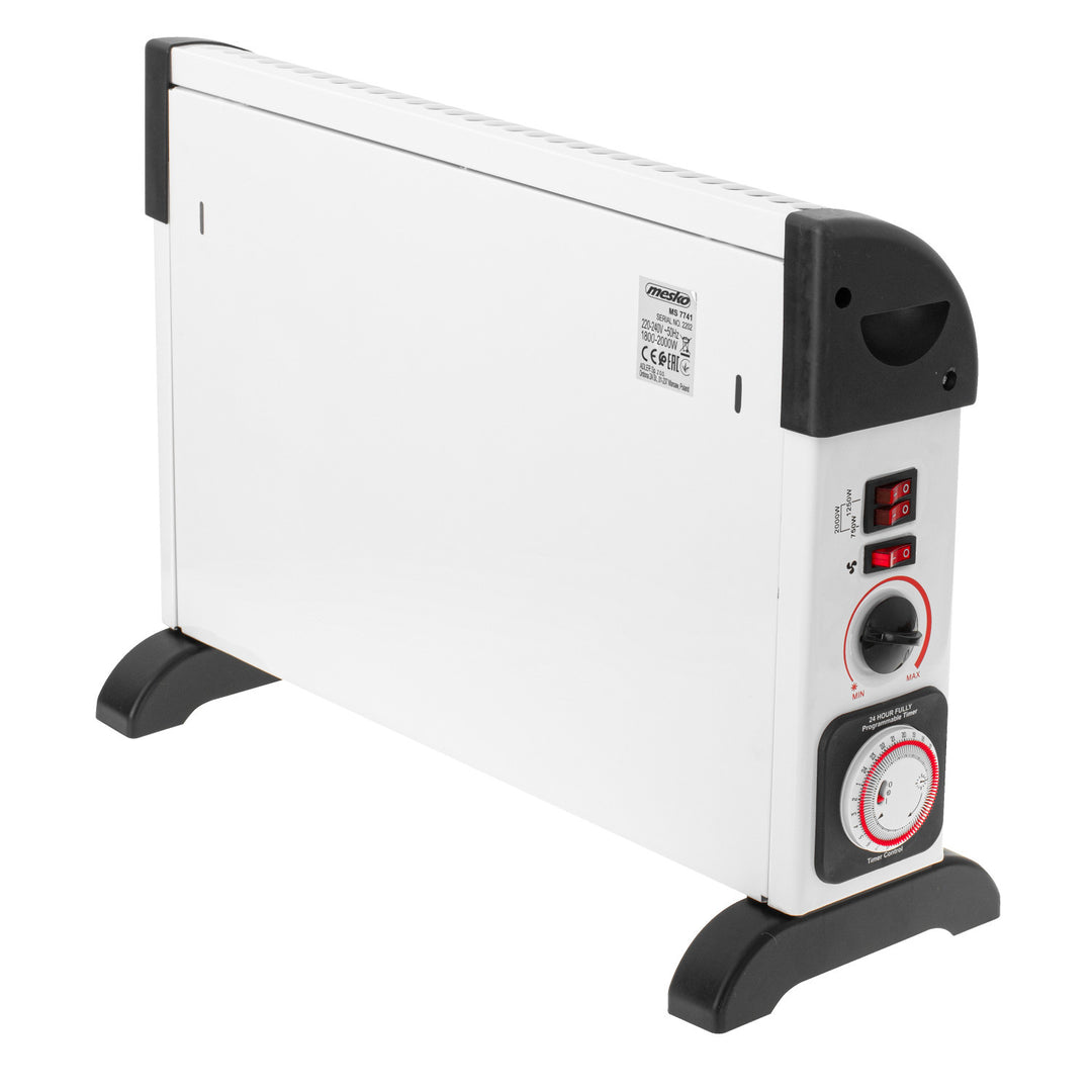 Termoconvettore elettrico, termostato, 2000 W, timer 24 ore, bianco, cavo da 150 cm, Mesko, MS 7741W