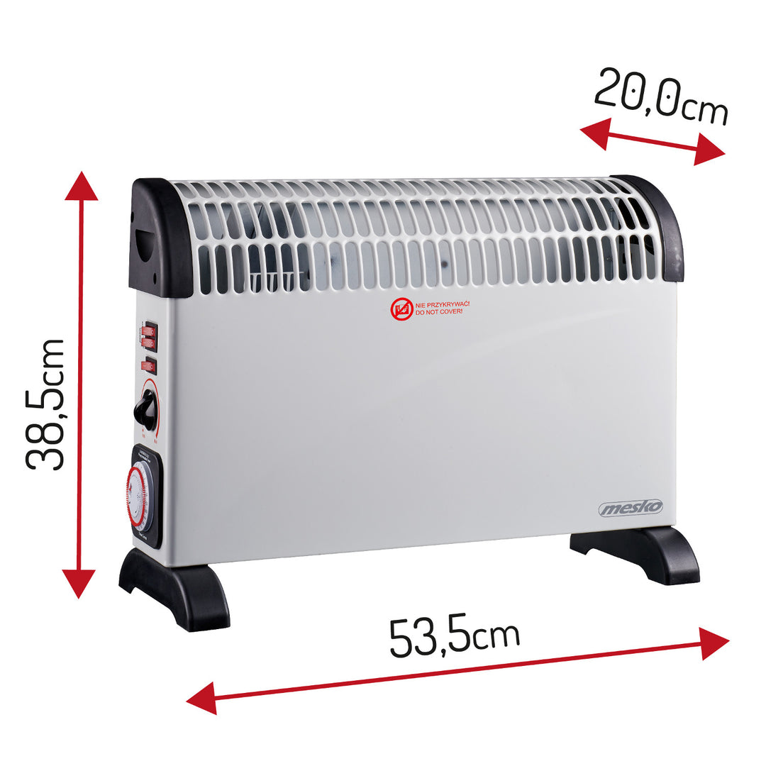 Termoconvettore elettrico, termostato, 2000 W, timer 24 ore, bianco, cavo da 150 cm, Mesko, MS 7741W
