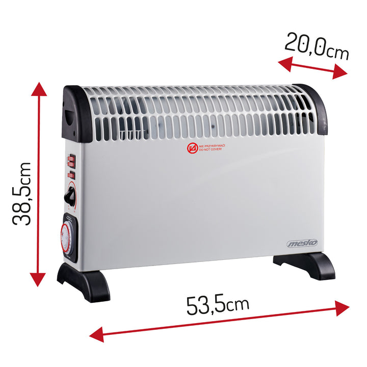 Termoconvettore elettrico, termostato, 2000 W, timer 24 ore, bianco, cavo da 150 cm, Mesko, MS 7741W