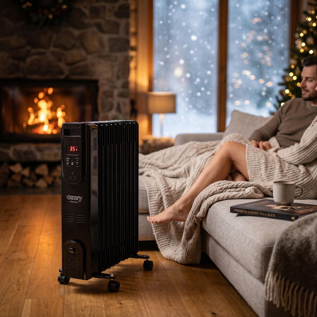 Termoventilatore ad olio, 11 alette, 2500 W, telecomando, display a LED, termostato, Camry CR 7813