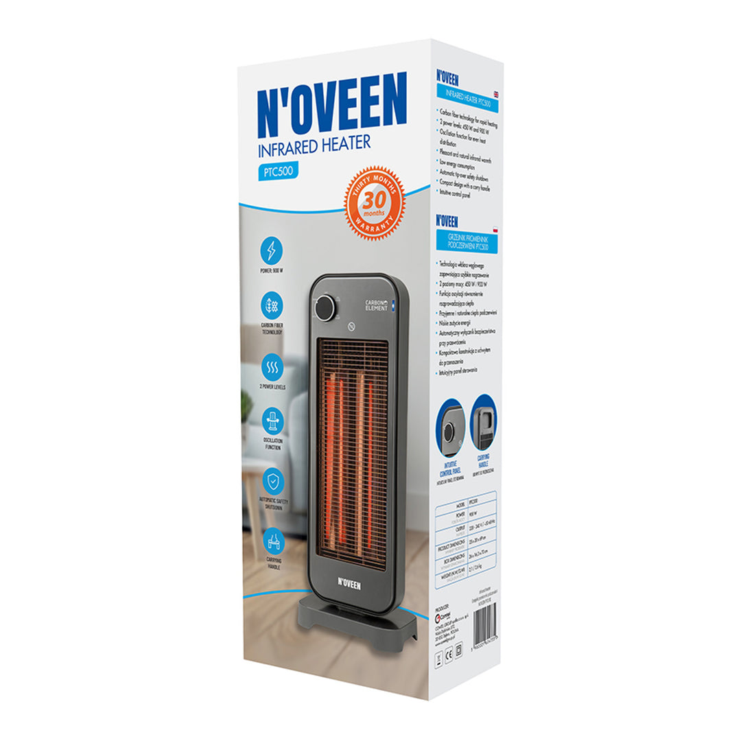 Riscaldatore a irraggiamento, infrarossi 900 W, 2 livelli di riscaldamento, Noveen