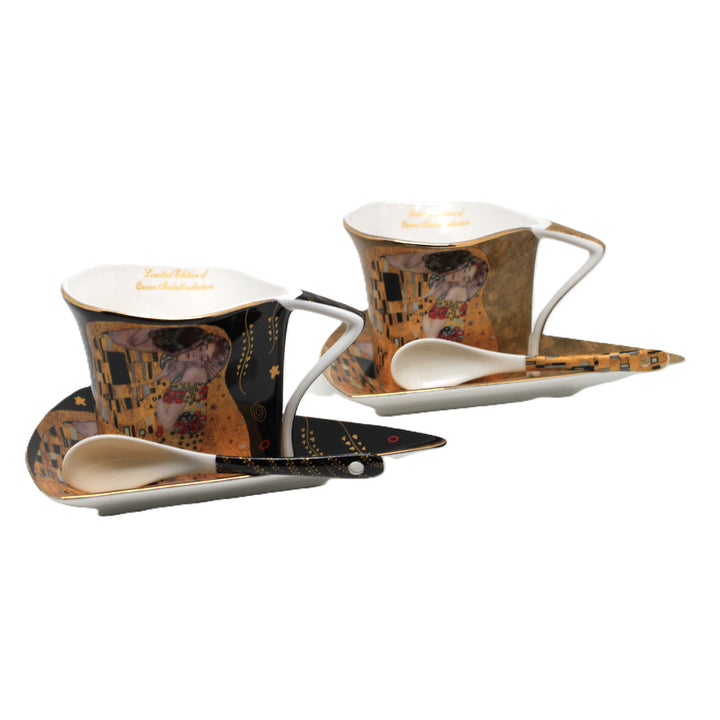 Tazze in porcellana Klimt “Il bacio” 2x180 ml con cucchiaini, Queen Isabell