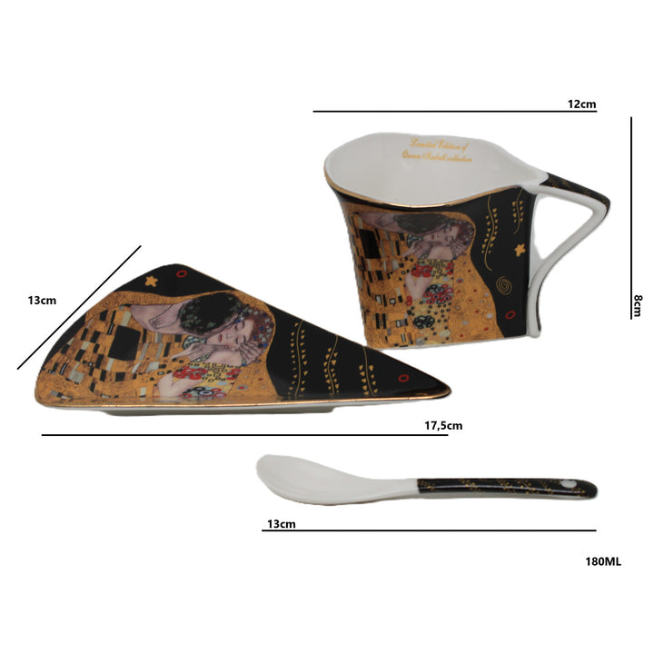 Tazze in porcellana Klimt “Il bacio” 2x180 ml con cucchiaini, Queen Isabell