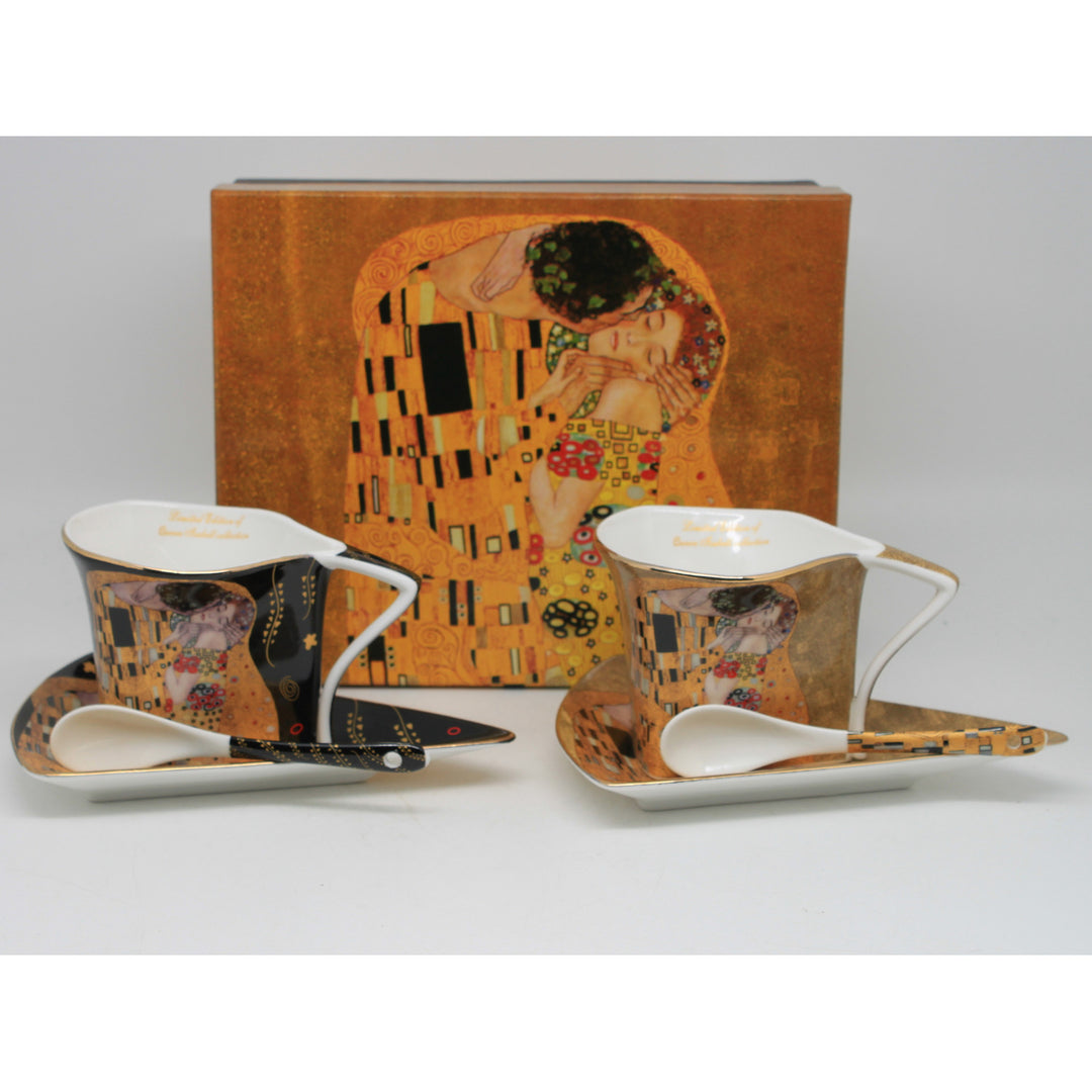 Tazze in porcellana Klimt “Il bacio” 2x180 ml con cucchiaini, Queen Isabell
