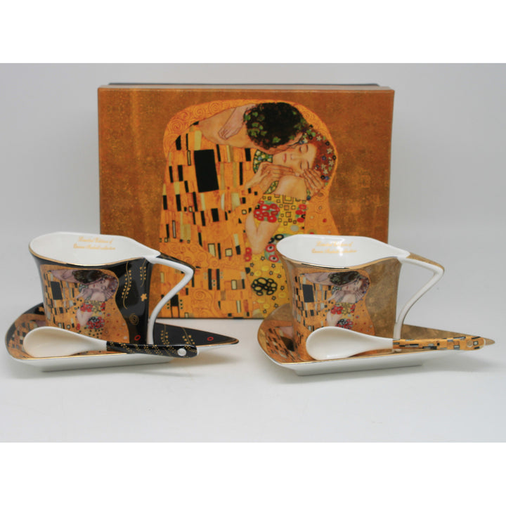 Tazze in porcellana Klimt “Il bacio” 2x180 ml con cucchiaini, Queen Isabell
