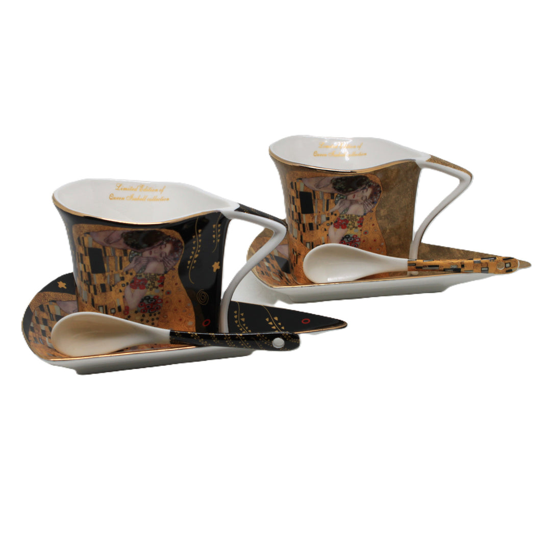 Tazze in porcellana Klimt “Il bacio” 2x180 ml con cucchiaini, Queen Isabell