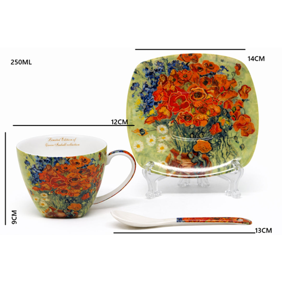 Tazze in porcellana Van Gogh “Papaveri” 2x250 ml, set da 2 pezzi, Queen Isabell