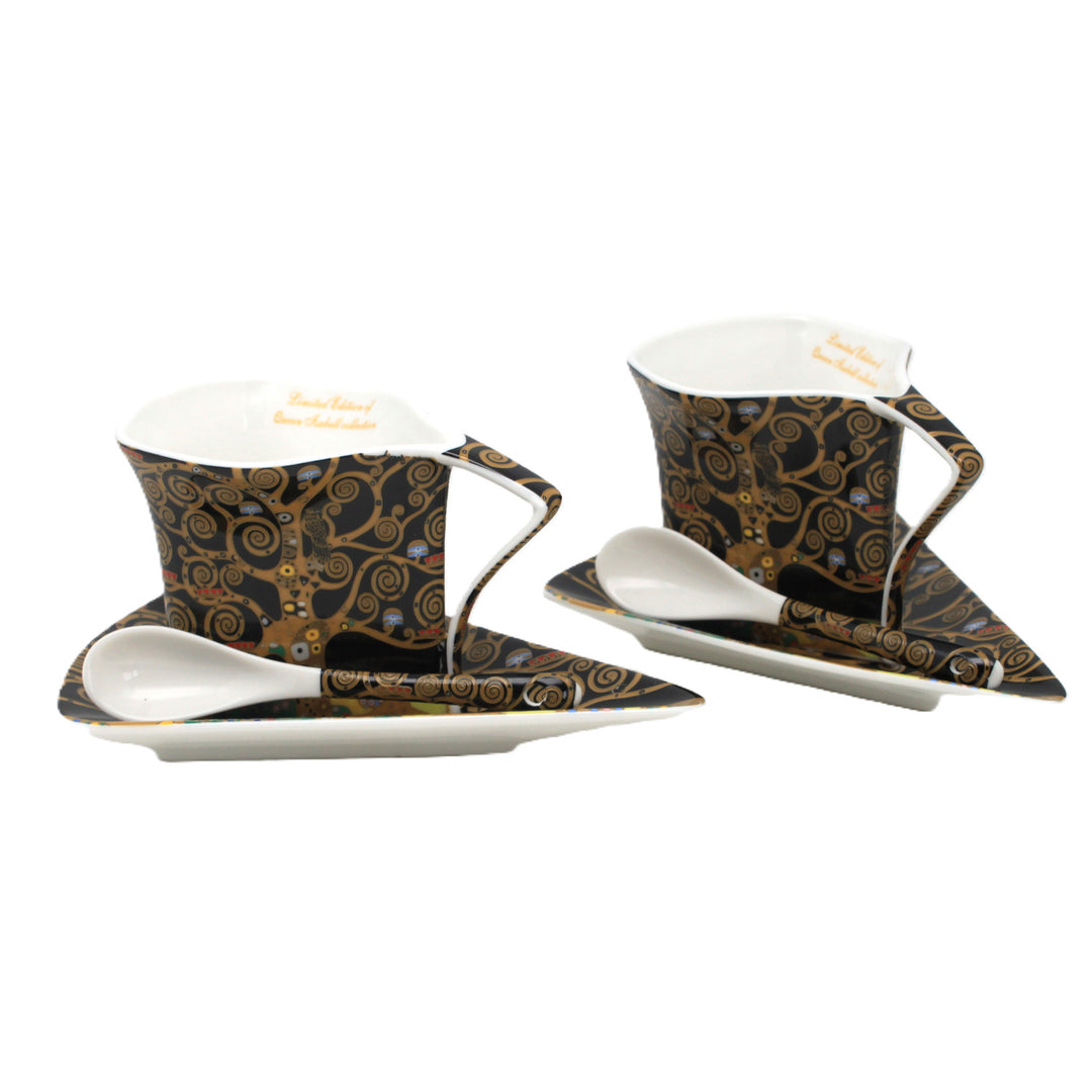 Tazze in porcellana Klimt “Albero della Vita” 2x180 ml con cucchiaini, Queen Isabell