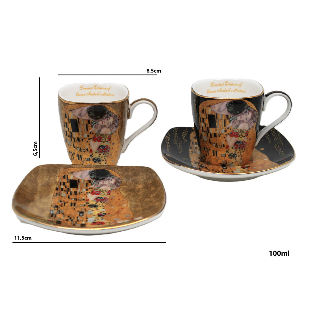 Tazzine da espresso in porcellana Klimt “Il bacio”, 2x100 ml, Queen Isabell
