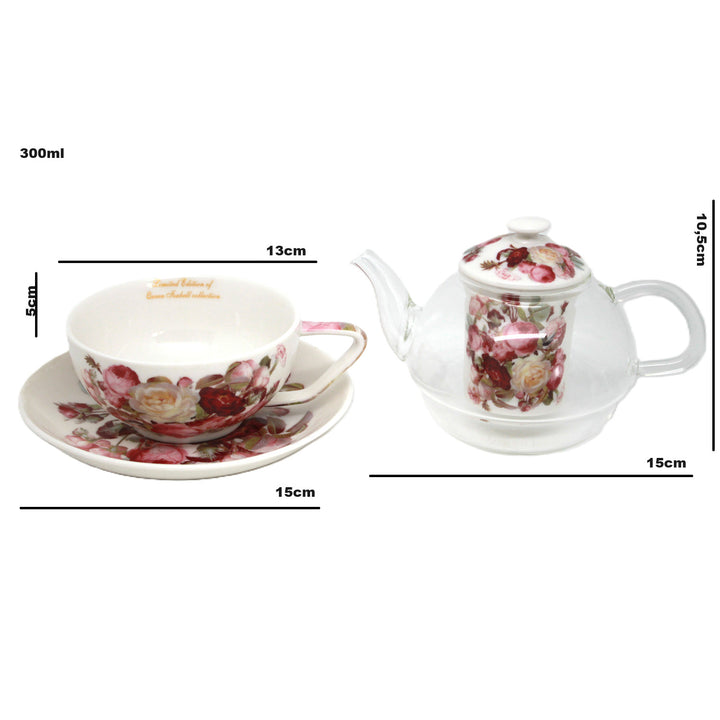 Servizio da tè “Rose”, tazza e teiera (tea for one) Queen Isabell