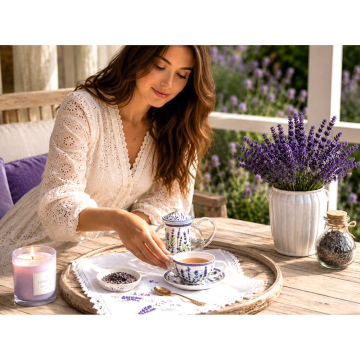Servizio da tè “Lavanda”, tazza e teiera (tea for one) Queen Isabell