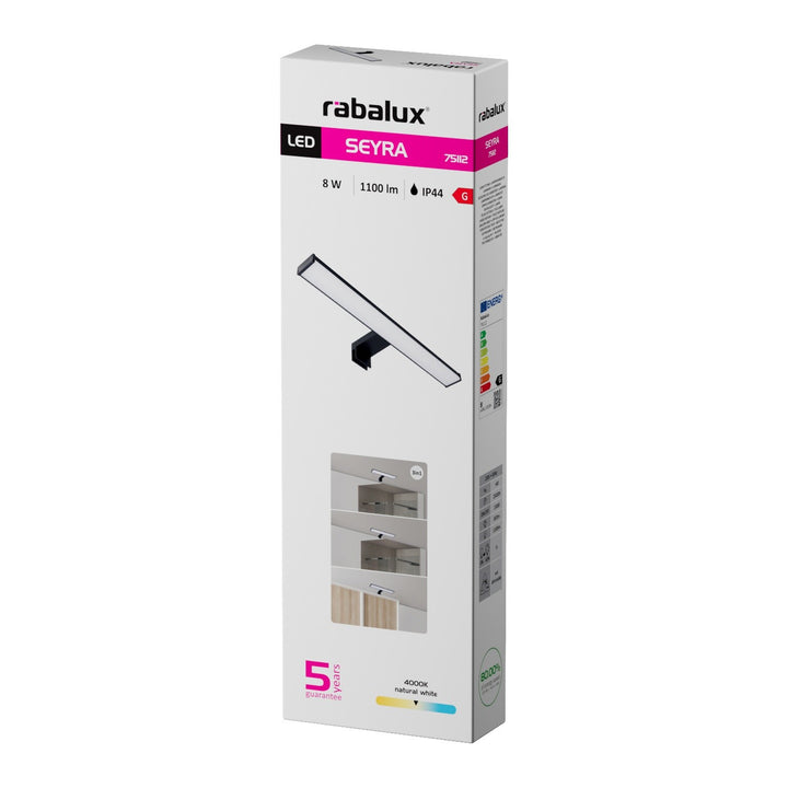 Applique da bagno, Seyra, LED 8 W, 4000 K, 650 lm, L 40 cm, nero, IP44, 75112