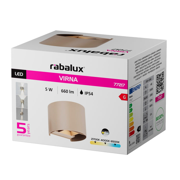 Applique da esterno, Virna, LED 5 W, 420 lm, temperatura di colore 2700, 4000, 6500 K, IP54, grigio-beige, 77217
