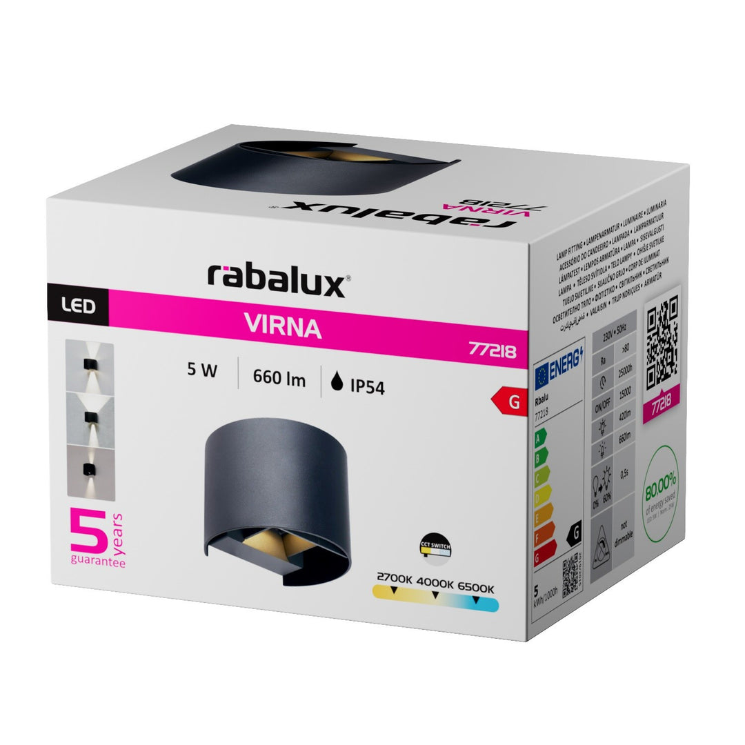 Applique da esterno, Virna, LED 5 W, 420 lm, temperatura di colore 2700, 4000, 6500 K, IP54, nero, 77218
