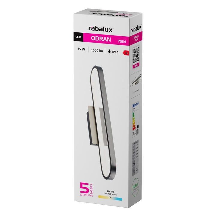 Applique da bagno, Odran, LED 15 W, 1200 lm, 4000 K, L 40 cm, color canna di fucile, IP44, 75114