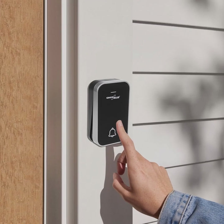 Campanello senza fili Sistema di campanello cinetico wireless, senza batterie, con 38 melodie, portata fino a 200 m, IP44 (1x ricevitore + 1x trasmettitore/nero)