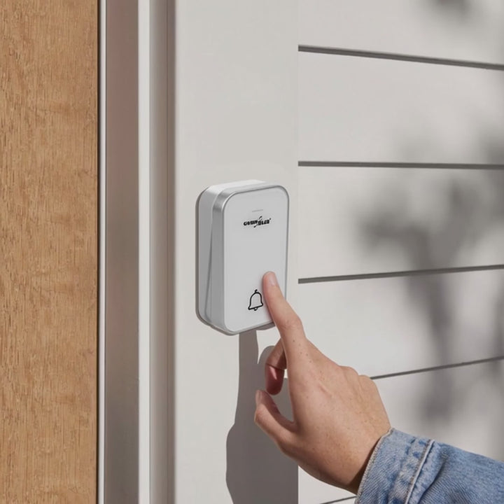 Campanello senza fili Sistema di campanello cinetico wireless, senza batterie, con 38 melodie, portata fino a 200 m, IP44 (1x ricevitore + 1x trasmettitore/bianco)