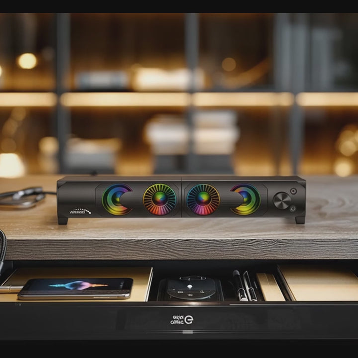 Audiocore AC955 2 in 1 altoparlante 2.0 per PC con funzione Soundbar RGB Retroilluminazione altoparlante stereo 2x3W RMS AUX 3.5 mm USB Alimentazione